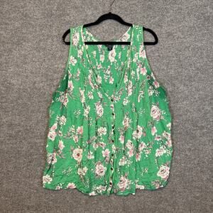 Torrid Shirt Womens 4X Green Tank Top Floral Button‎ Front Floral Vneck Whimsy